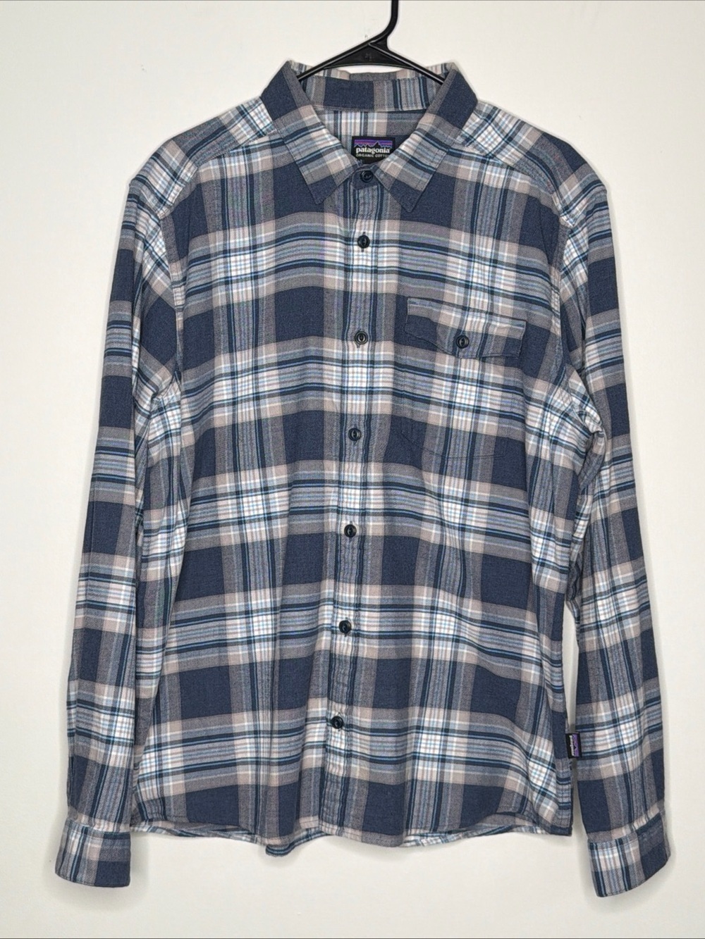 Patagonia Mens Large Lightweight Fjord Flannel Shirt‎ Blue Gray Outdoor Gorpcore